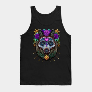 Sugar Skull Wolf Day of The Dead Dia De Los Muertos Halloween Tank Top